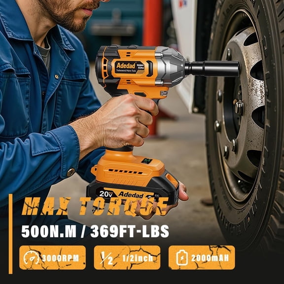 3-in-1 Cordless Impact Wrench 500N.m(369 ft-lbs) 1/2" Impact Gun with 8 Drill Bits, 6 Screwdriver Bits, 4 Sockets, Electric Impact Driver for Car Tires, Home  and Furniture Building