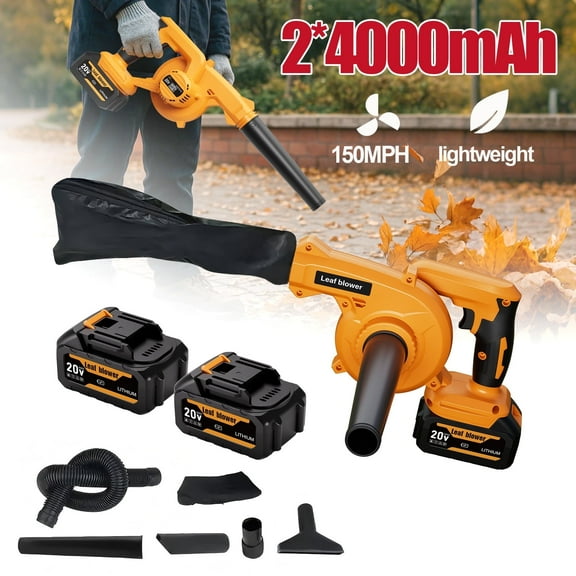 3-in-1 Cordless Leaf Blower & Vacuum with Bag Brushless Battery Powered Leaf Vacuum Mulcher with 2 Batteries and Charger Leaf Blowers for DIY Vacuuming, Home / Vehicle Cleaning Best Gift for Holiday