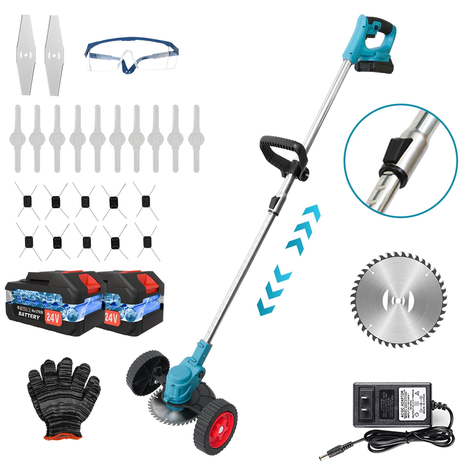 3-in-1 Cordless Weed Trimmer, 24V Portable Electric Brush Cutter, With Two 2600mAh Batteries and Charger for Garden and Yard Weed Control