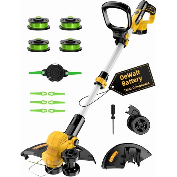 3-in-1 Cordless Weed Wacker, 12 Inch 20000 RPM Brushless Grass Trimmer, Compatible with DeWalt 20V Battery, Auto Line Feed, Detachable Wheel for Edging & Mowing ( Battery Not Included)