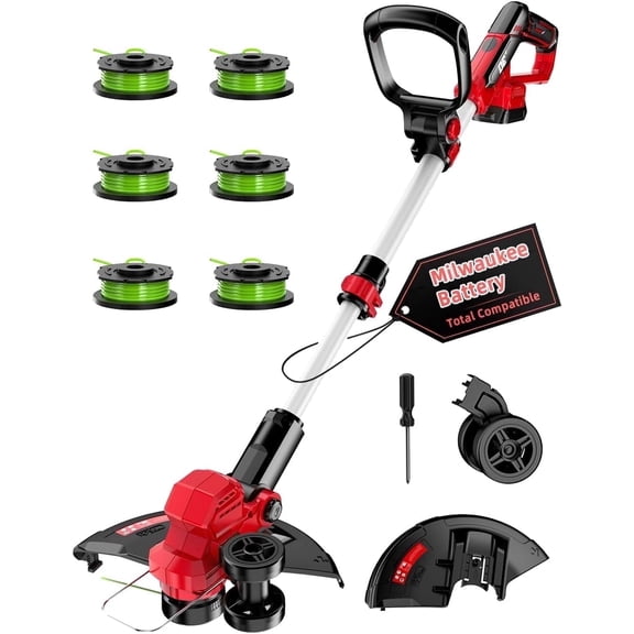 3-in-1 Cordless Weed Wacker, 12 Inch 20000 RPM Brushless Grass Trimmer, for Milwaukee M18 Battery, Auto Line Feed, Detachable Wheel for Edging & Mowing (Battery Not Included)