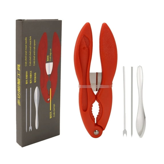 3-in-1 Crab Crackers & Seafood Tools Set – Heavy Duty Lobster Crackers with Fork, Spoon & Pick – Multi-Functional for Crab Legs, Nuts & Shellfish (4-Piece Kit)