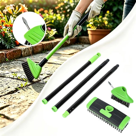 3in1 Crack Weeder Brush, Adjustable Long Handle Wire Crevice Weeding Tool with Scraper, HeavyDuty Weed & Moss Remover for Driveway, Patio, Garage, Deck, Sidewalk