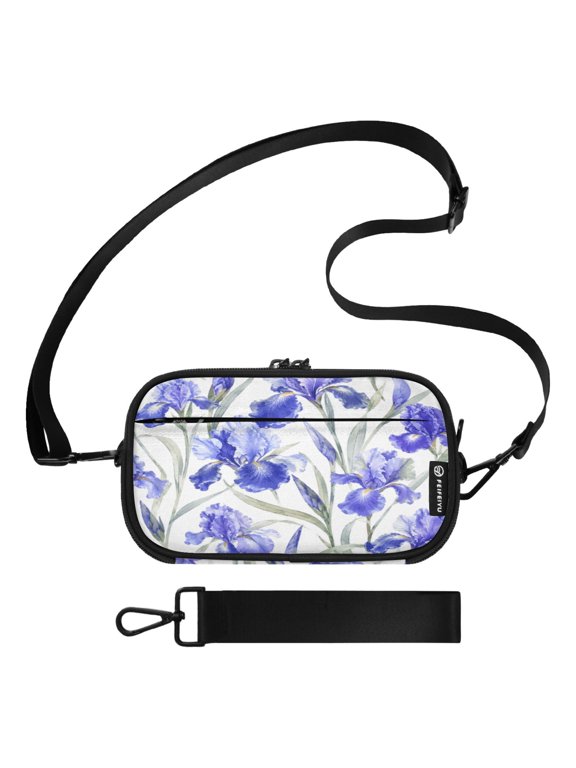 3-in-1 Crossbody Phone Wallet Wristlet Blue Iris Floral Pattern Durable Shoulder Bag with Multi Card Slots Passport Holder Lightweight Travel Purse for Daily Use