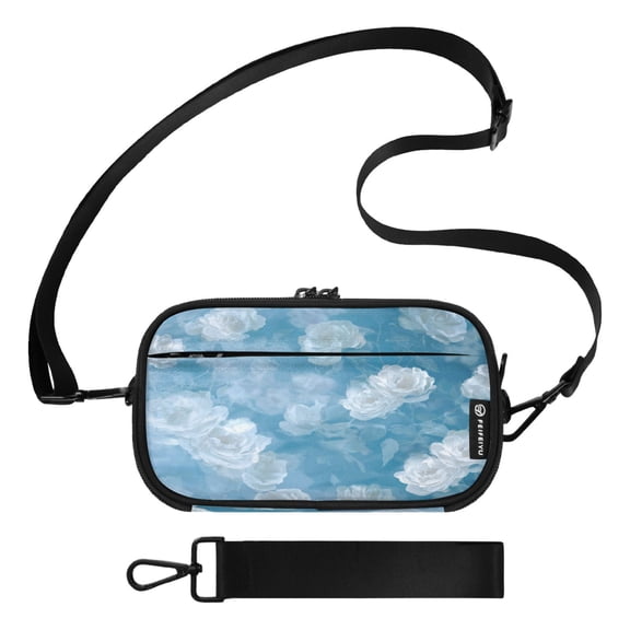 3-in-1 Crossbody Phone Wallet Wristlet Clear Blue Floral Seamless Durable Shoulder Bag with Multi Card Slots Passport Holder Lightweight Travel Purse for Daily Use