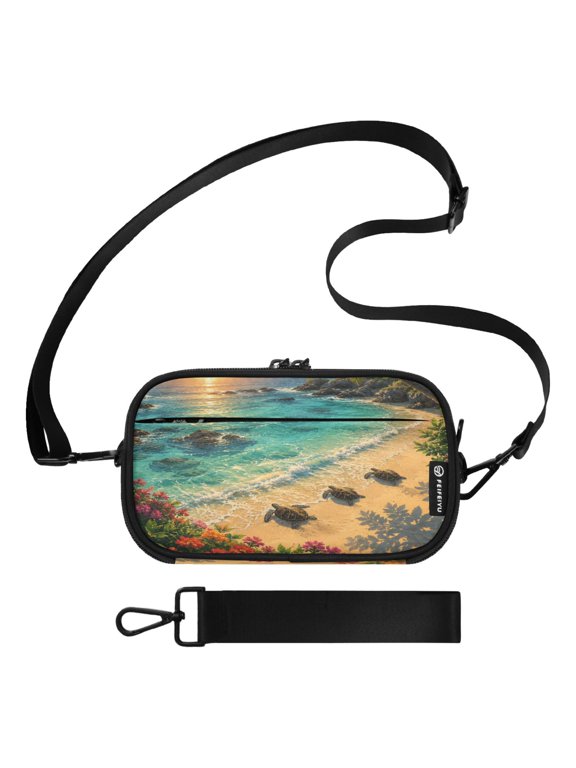 3-in-1 Crossbody Phone Wallet Wristlet Tropical Shore Sunset Turtles Durable Shoulder Bag with Multi Card Slots Passport Holder Lightweight Travel Purse for Daily Use