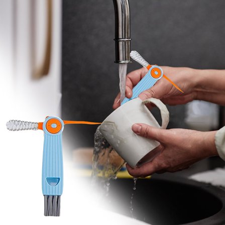 3-in-1 Cup Cleaning Brush, U-Shaped Bottle Brush, Multi-Functional Scrubber for Mugs, Thermos, Baby Bottles, Rotating & Folding Design, Reaches Tight Spots, Durable Bristles, Compact for Storage