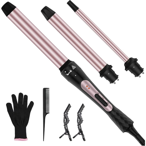 3-in-1 Curling Iron Set with Interchangeable Barrels 0.35" 1" 1.25", Fast Heating Curling Wand for Versatile Curls Waves & Crimps, Hair Waver Styler Ideal for Gifts