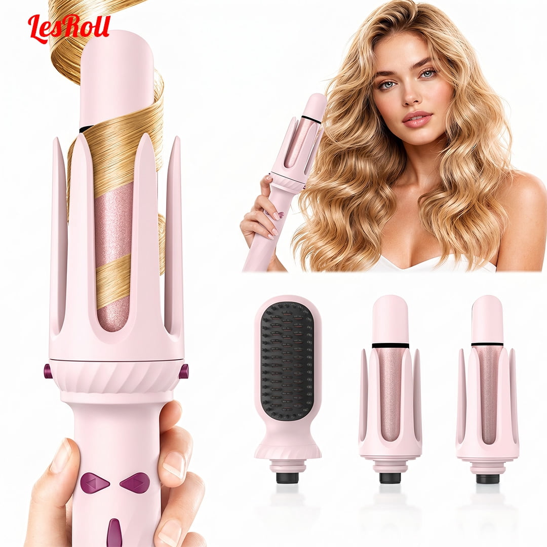 3-in-1 Curling Iron Set, Pink Blowout Waves, 1” & 1.25” Barrels with Straightener Brush for Everyday Curls & Loose Waves