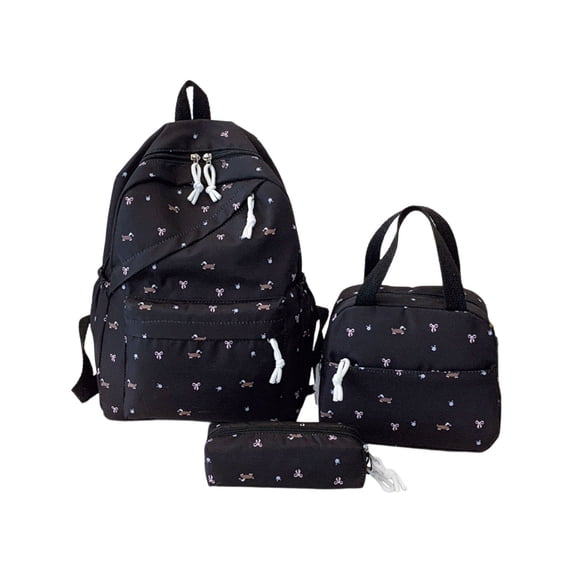 3 in 1 Cute Mini dachshund Print Backpack Set, Lightweight Fabric Backpack with Lunch Handbag & Pencil Case, Casual Daily Backpack