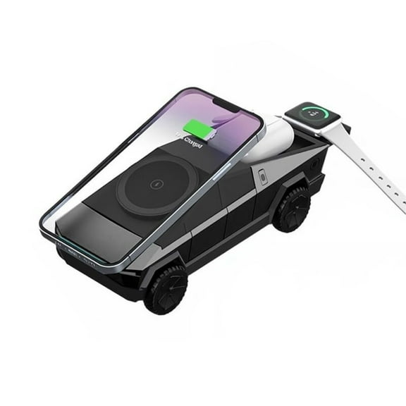 3 in 1 Cybertruck Wireless Charging Station for iPhone 16/15/14/13/12, for Watch10 9 8 7 6 5 4 3 2 SE and Ultra Series & AirPods 4 3 2 Pro