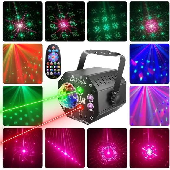 3-in-1 DJ Party Lights, UV Strobe Stage Light with Pattern Projection & RGB Disco Ball, Sound Activated Lighting for Birthday Wedding Karaoke Club Bar Home Room Decor