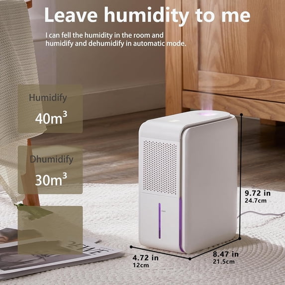 3-in-1 Dehumidifier Humidifier & Diffuser with Purifier for Bedroom Bathroom Basement - 350 Sq Ft Quiet Operation