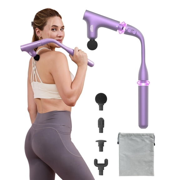 3-in-1 Detachable Massage Deep Tissue Extension Handle For Portable Percussion Shoulder Thigh Waist & Neck Purple