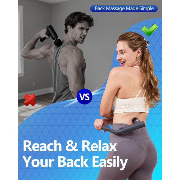 3-in-1 Detachable Massage Gun Deep Tissue, Ergonomic Extension Handle Back Massager for Pain Relief