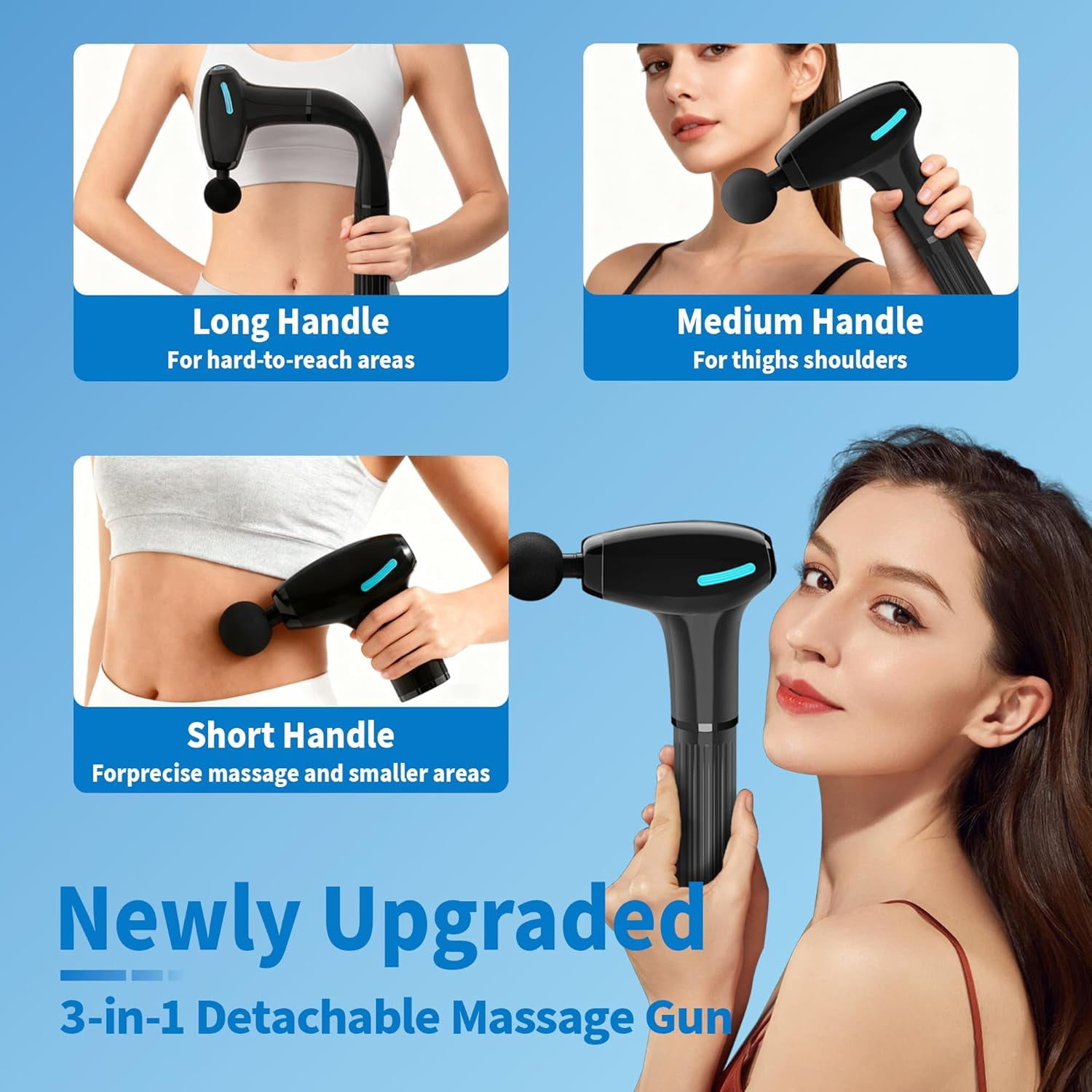3-in-1 Detachable Massage Gun Deep Tissue with 4 Heads 5 Speed for Arm Shoulder Leg
