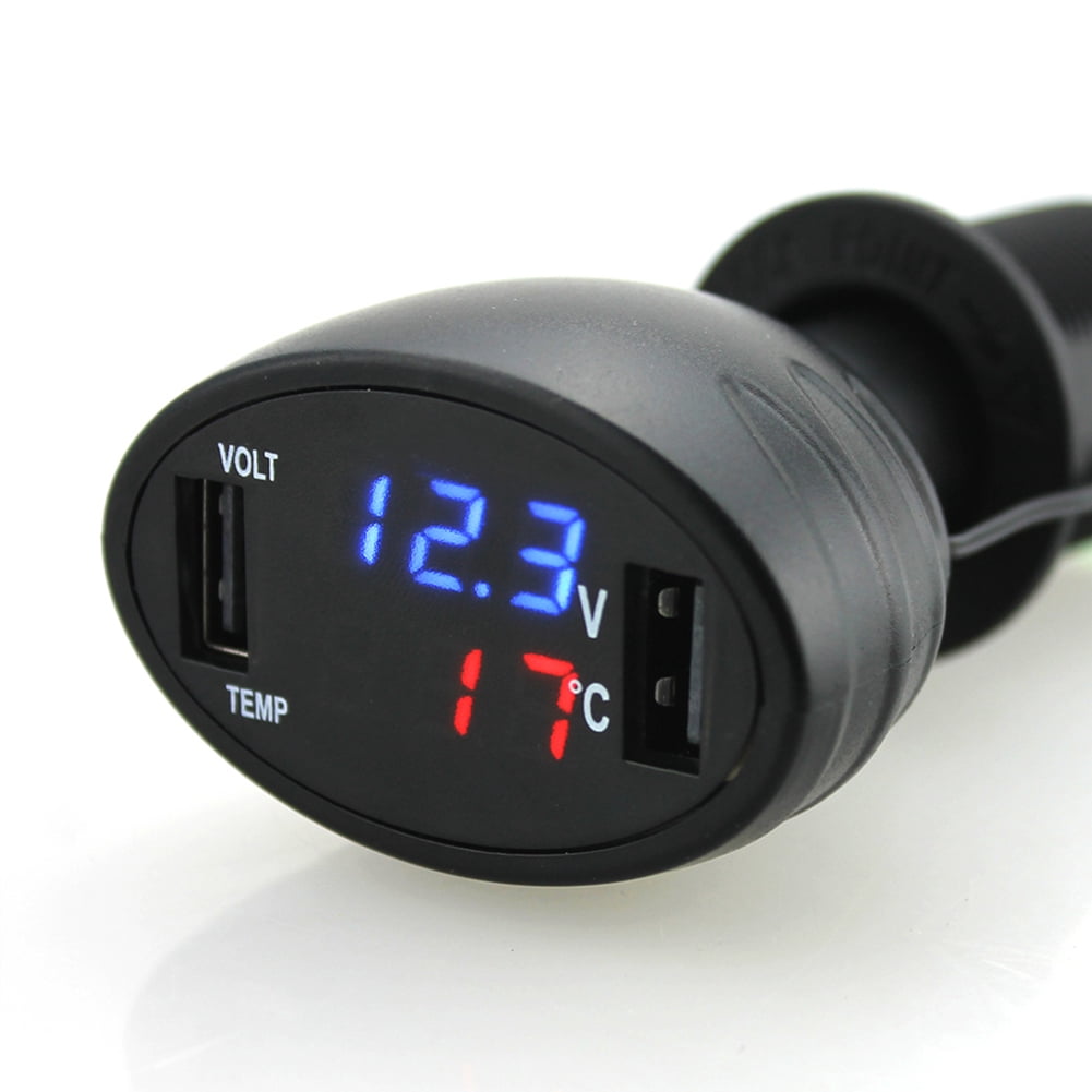 3 in 1 Digital LED Car Voltmeter Thermometer Auto USB Car Charger 12V ...