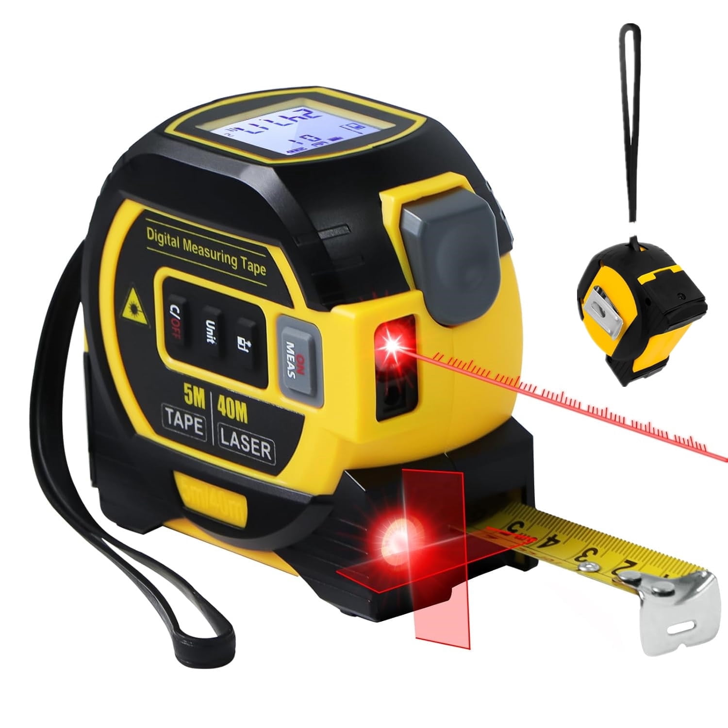 3 in 1 Digital Laser Tape Measure & Laser Cross Marking 131ft/40m Laser Distance Meter and 16Ft/5m AutoLock Tape Backlight LCD Screen for Indoor and Outdoor Use