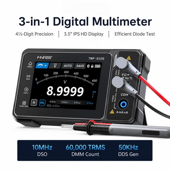 3-in-1 Digital Multimeter Oscilloscope Signal Generator, 60000 Counts True RMS Tester, 10MHz Handheld Oscilloscope, 50KHz Waveform Generator with Bluetooth Touch Screen
