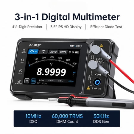 3-in-1 Digital Multimeter Oscilloscope Signal Generator, 60000 Counts True RMS Tester, 10MHz Handheld Oscilloscope, 50KHz Waveform Generator with Bluetooth Touch Screen