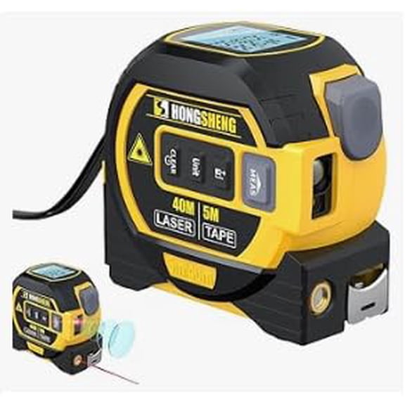 3-in-1 Digital Tape Measure & Laser Rangefinder with Cross Line, LED Display, Auto Lock, Measures Area, Volume & Pythagorean Theorem