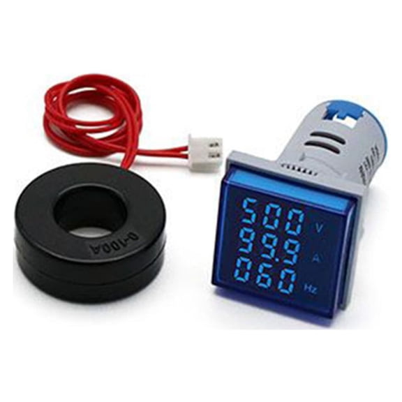 3-in-1 Digital Voltmeter Ammeter for AC 60-500V 0-100A Hz Frequency Meter with LED Display and Current Coil Transformer 22mm Panel(blue)
