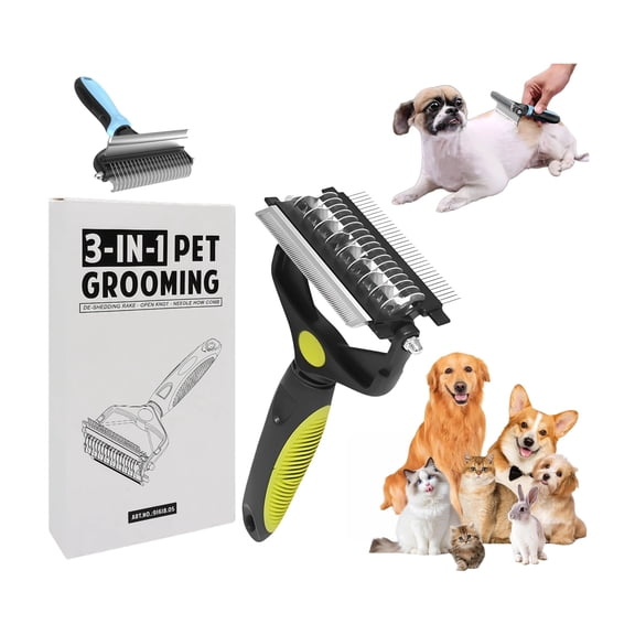 3-in-1 Pet Grooming Brush for Dogs & Cats – Removes Loose Hair, Mats & Undercoat, Safe Deshedding Tool for Long & Short Hair (Green)