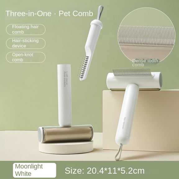 3-in-1 Dog & Cat Grooming Comb – Hair Remover, Flea & Dematting Tool, Stainless Steel Undercoat Rake Shedding Brush