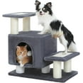 thumbnail image 1 of 3-in-1 Dog Stairs & Cat Scratching Post with Condo, Pet Steps for High Bed, Sofa, Couch, Tall Cat Tower, High-Strength Board for Indoor Small Cats Kittens Dogs Climbing Playing, 3 Steps-Dark Grey, 1 of 13