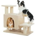 thumbnail image 1 of 3-in-1 Dog Stairs & Cat Scratching Post with Condo, Pet Steps for High Beds, Sofa, Couch, Tall Cat Tower, High-Strength Boards for Indoor Small Cats Kittens Dogs Climbing Playing, 3 Steps-Beige, 1 of 5