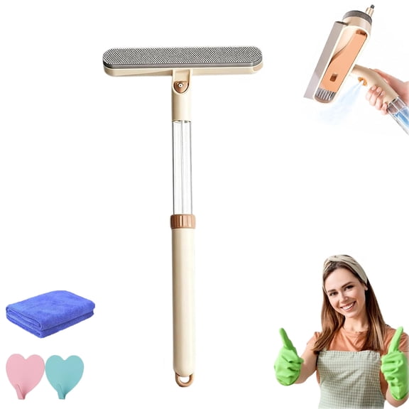 3-in-1 Double-Sided Window Screen Cleaning Brush, 2026 Upgraded Multi Purpose Cleaning Brush- Spraying, Scraping, and Brushing, Extendable Long Handle Cleaner Tool Built in Crevice Brush