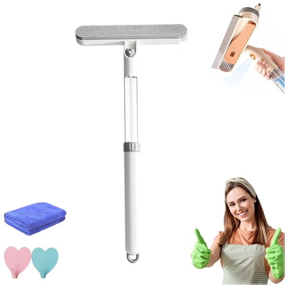 3-in-1 Double-Sided Window Screen Cleaning Brush, 2026 Upgraded Multi Purpose Cleaning Brush- Spraying, Scraping, and Brushing, Extendable Long Handle Cleaner Tool Built in Crevice Brush