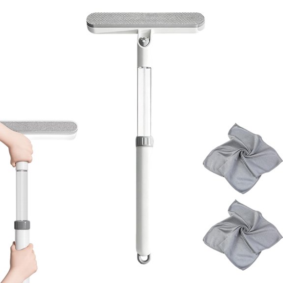 3-in-1 Double-Sided Window Screen Cleaning Brush, Window Screen Cleaner Tool with Squeegee, Dual-Use Wet & Dry Cleaning Brush with Built-in Crevice Tool, Long Handle for Home, Office & Car