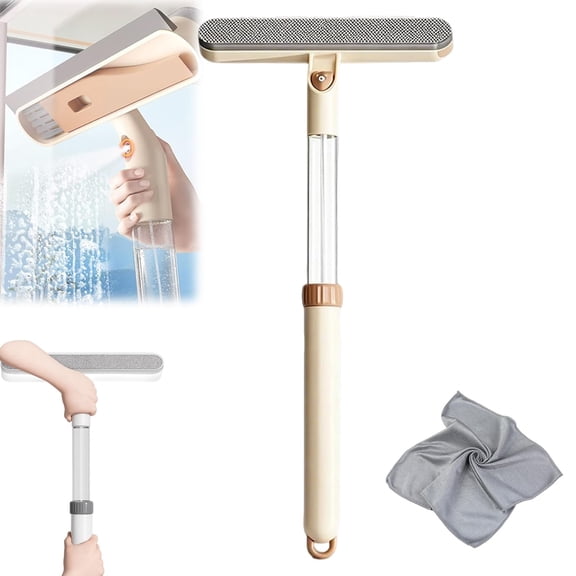 3-in-1 Double-Sided Window Screen Cleaning Brush, Window Screen Cleaner Tool with Squeegee, Dual-Use Wet & Dry Cleaning Brush with Built-in Crevice Tool, Long Handle for Home, Office & Car