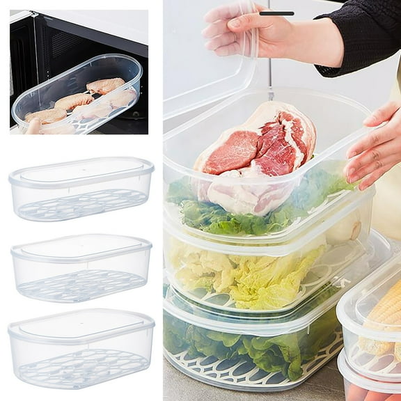 3-in-1 Draining Fresh-Keeper Box- Rectangular Fridge Organizer with Adjustable Dividers for Veggie/Seafood Segregation | Leakproof Hydration Control Fridge Organizer(11.8x5.51x2.95")