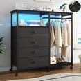 thumbnail image 1 of 3-in-1 Dresser with Clothes Rack, 4 Drawers, Charging Station, LED Lights, and Wheels, Rustic Brown Storage Chest for Bedroom, Living Room, Hallway（Textured Matte Black）, 1 of 10