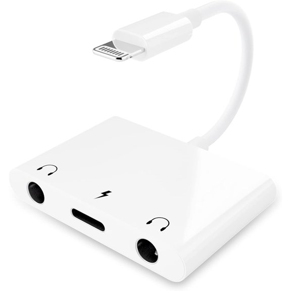3 in 1 Dual 3.5mm Headphone Jack Adapter - Earphone Jack Audio and Charging Adapter - Headphone Splitter for iPhone 14/13/ 12/11/ X/ 8 - White