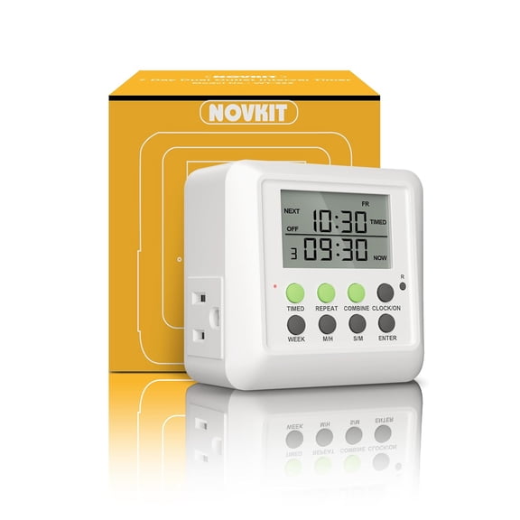3-in-1 Dual Outlet Timer Plug with Interval Cycle for Indoor, 7 Day 24 Hour Programmable Digital Repeat Timer Switch(15A, 1875W)
