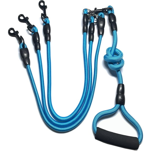 3 in 1 Durable Nylon Dog Leash with Padded Handle, 360° Swivel No Tangle Climbing Rope Removable Pet Traction Rope, Lead for Medium Large Dogs Blue