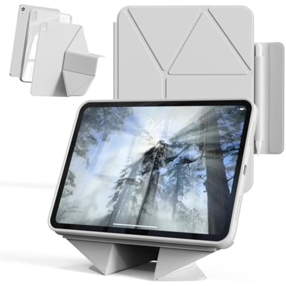 3-in-1 Magnetic Folio Case with Pencil Holder, Clear Back & Multi-Angle Stand for iPad 11 Gen 11" 2025 & iPad 10 Gen 10.9" 2022,Gray