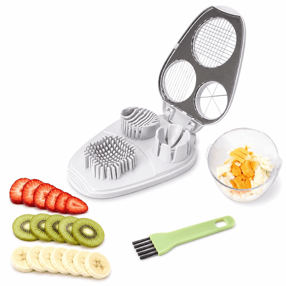 3-in-1 Egg Slicer for Hard Boiled Eggs & Egg Cutter, 304 Stainless Steel Cutting Wire, Heavy Duty Chopper & Dicer with Removable Catch Container Multipurpose Tool, Slices, Wedges, and Dices