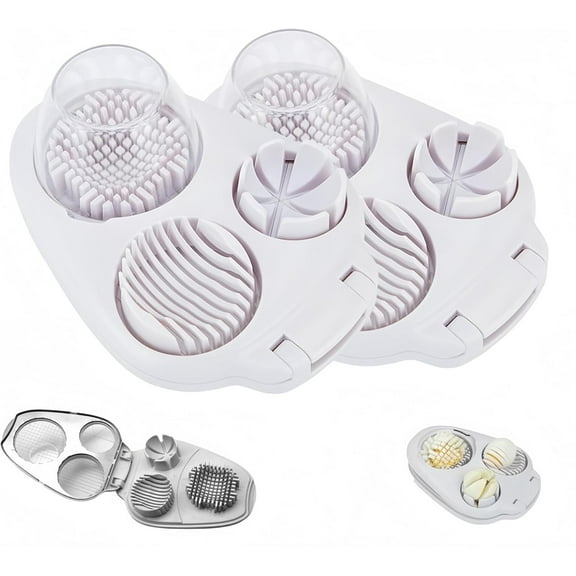 3-in-1 Egg Slicer and Cutter, Press-Type Hard Boiled Egg Chopper with Stainless Steel Cutting Wires, Compact Kitchen Egg Dicer Tool