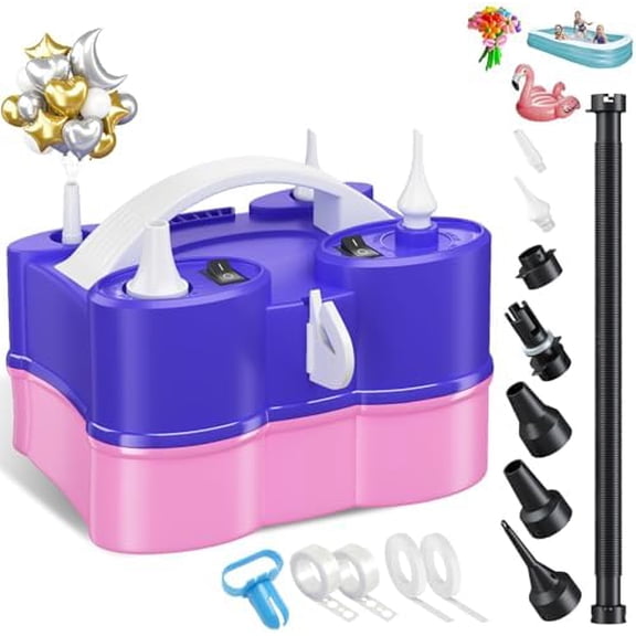 3-in-1 Electric Balloon Pump, Portable Electric Air Pump for All Balloons Inflatables Dual Nozzle Balloon Blower Machine for Latex 260q Foil Balloons 110V AC Inflator Deflator for Inflatable Pool Bed