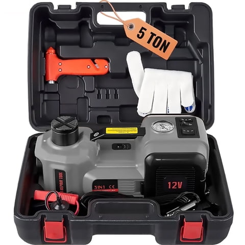 SZTAA 3-in-1 Electric Car Jack Kit with Air Compressor Emergency Hammer – 5-Ton Hydraulic Lift, Tire Jack,Tire Repair,Tire Change Sedan SUV MPV Truck