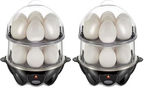3-in-1 Electric Egg Cooker for Hard Boiled Eggs,Poacher,Omelet Maker & Vegetable Steamer,Holds 14,Black (25508),(Pack of 2)