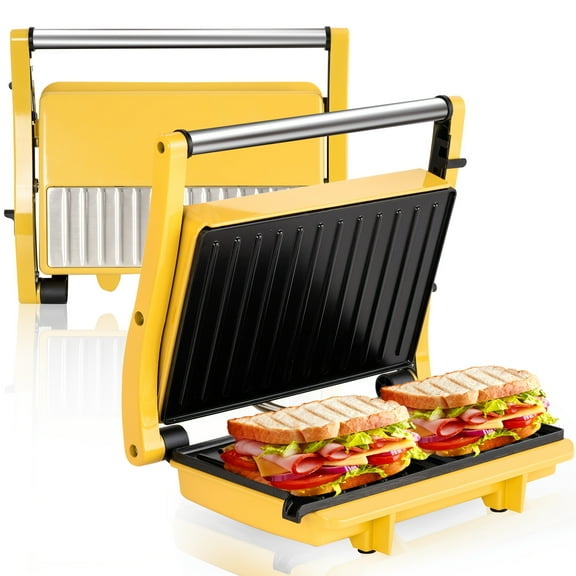 3-in-1 Electric Indoor Grill & Panini Press, Non-Stick Cooking Plates, 180° Openable Sandwich Maker, Floating Hinge, with Removable Grease Tray for Gourmet Cooking