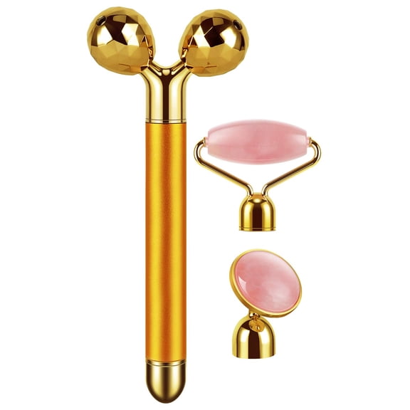 3-in-1 Electric Jade Roller 3D Roller Facial Roller and Facial Massager, Rose Quartz