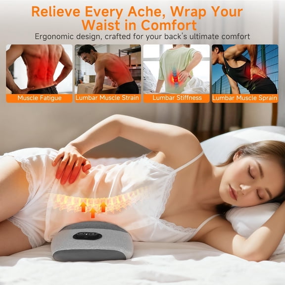 3-in-1 Electric Lumbar Massage Pillow with Heat & Vibration Massage, Ergonomic Memory Foam Lower Back Massager for Pain Relief (Sciatica/Spine Decompression), Deep Tissue Relaxation,for Chair/Car/Bed