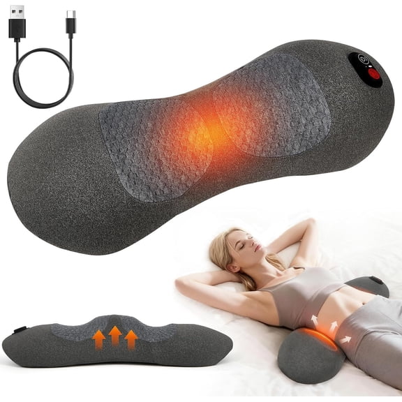3-in-1 Electric Lumbar Massager Support Pillow - Back Massager with Heat Vibration Traction, Adjustable Height for Bed Chair Car, Pain Relief Device for Home Office Use