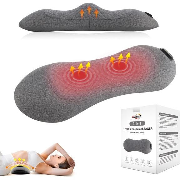 3-in-1 Electric Lumbar Support Pillow with Heat & Massage Back Cushion, Ergonomic Memory Foam Lower Back Massager for Fatigue Relieve, Smart Air Lift Technology Ideal for Car/Bed/Sleeping